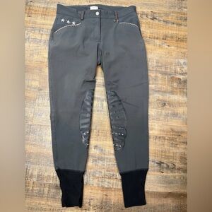 Equine Couture Gray Riding Breeches 29W Silicone Knee Patch Stars